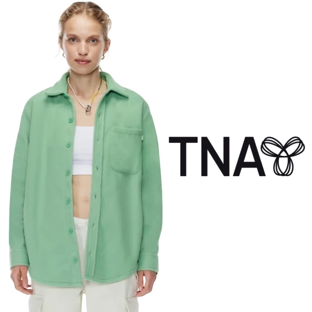 TNA Polar Shirt Jacket Fleece Button-Up Shirt Shacket - Green - Size Small